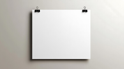 Blank paper sheet attached to a wall with clips, offering a clean and modern space for text or visuals.