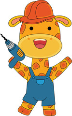 Cute Giraffe Consturction Worker