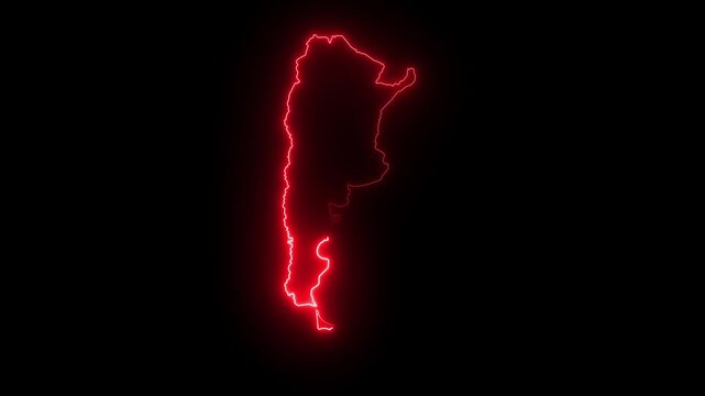 map of Argentina With a red glowing neon effect.
