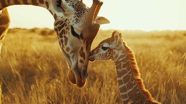 stills archive: nationalgeografic .com Close-up of a [Giraffe] tenderly nuzzling her baby [Giraffe]
