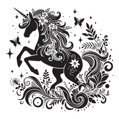 unicorn silhouette vector set