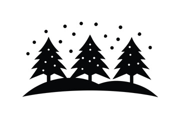Obraz premium snowfall over trees simple line art silhouette vector icon