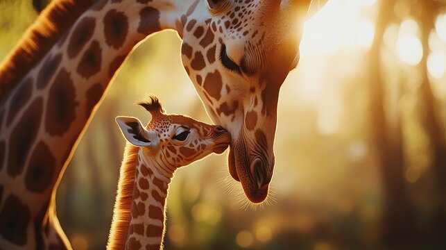 stills archive: nationalgeografic .com Close-up of a [Giraffe] tenderly nuzzling her baby [Giraffe]