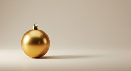 A polished golden sphere ornament with a simple loop on top, casting soft shadow on a neutral background.