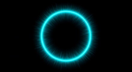 A glowing teal ring radiates outwards with sharp spikes of light against a stark black background.