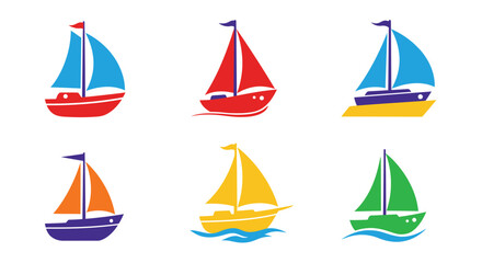 Colorful sailboat icons representing nautical themes and seaside adventures