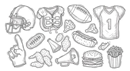 Collection of american football game day food and gear