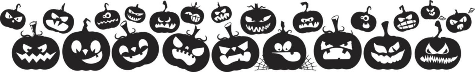 Halloween pumpkins silhouette set isolated on white background. Black grunge Scary Pumpkins design elements collection isolated on white. Happy halloween design elements