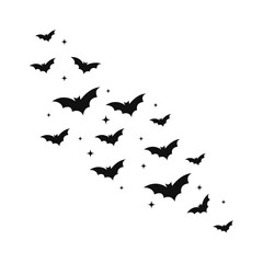 Bats Crowd Fly Silhouette Group Diagonal Formation with Dots Halloween Element.Vector Illustration