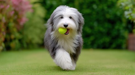 Fluffy Collie Running With Tennis Ball