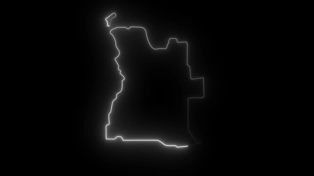 map of Angola With a white glowing neon effect.