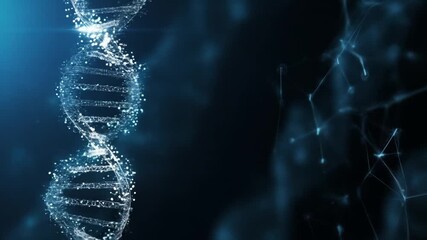 A close-up view of a glowing DNA double helix surrounded by abstract digital connections, representing genetic research and biotechnology advancements in a futuristic environment - Powered by Adobe