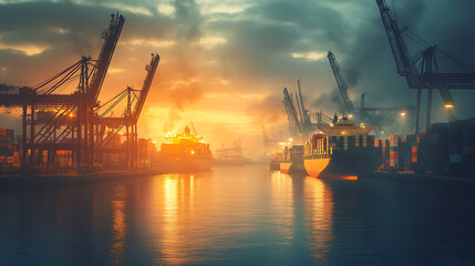 Obraz premium cranes at sunset