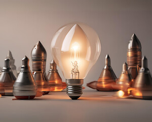 Startup Idea Launch: 3-Rocket Blasting Off from Illuminated Lightbulbtransparent-3 - 1