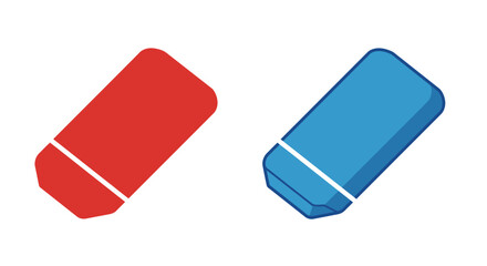 Red and blue rectangular erasers on a white background simple design
