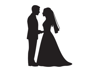 wedding couple logo silhouette vector, groom couple silhouette vector illustration, couple silhouette with wedding dress, romantic couples wedding woman logo silhouettes vector on a white background