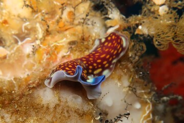 Pseudoceros lindae Linda's Flatworm Polyclad close-up on coral  
