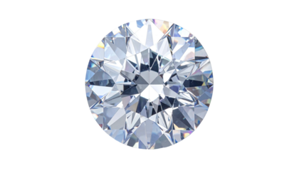 Brilliant-cut, round gemstone, displaying intricate facets and light reflection, isolated on black