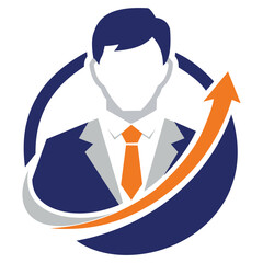 Creative design vector art of man in suit with tie and upward arrow graph inside a circle logo
