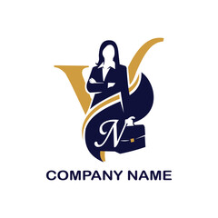 Creative design vector art of businesswoman holding briefcase with company name logo and letter n