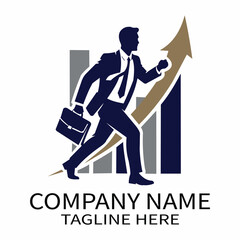 Creative design vector art of silhouette of a businessman in a suit running up a financial graph with a briefcase
