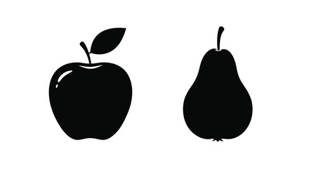 Obraz premium Simple black silhouettes of an apple and a pear isolated on white