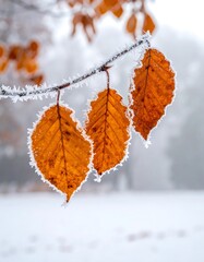 Frozen autumn leaves on a branch (1)