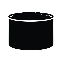 Simple black cylindrical object with a white rim on a white background