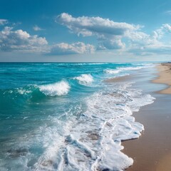 As the sun glistens on the tranquil sea, waves gently embrace the sandy shore, whispering tales of relaxation and adventure. This idyllic coastal paradise invites wanderers to bask in its serene beaut