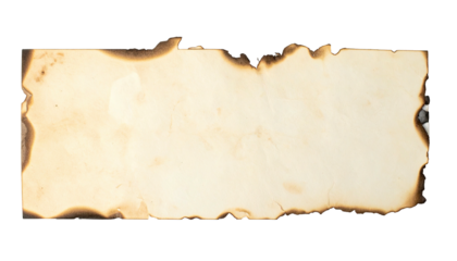 A rectangular piece of paper with charred edges against a black background
