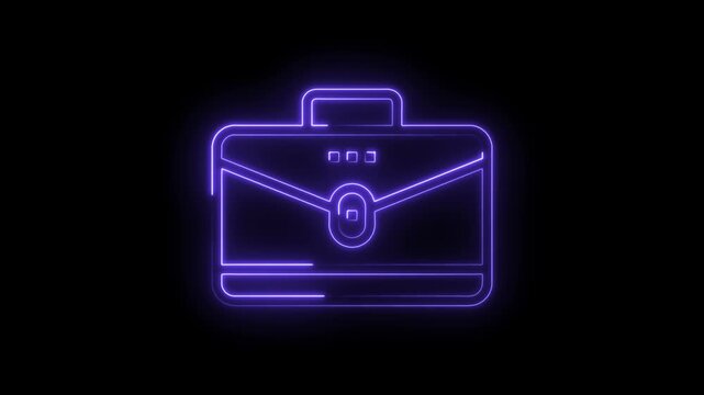 Neon briefcase icon animation on black background for business presentation or financial graphics