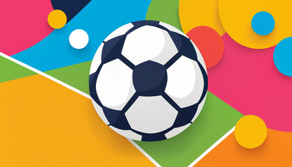 Obraz premium stylized soccer ball on a modern background of vibrant and colorful abstract geometric shapes for a sports tournament banner or event.