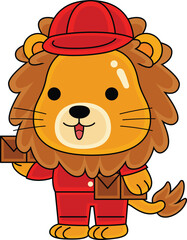 cute lion courier character