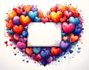 Heart-shaped frame filled with colorful hearts