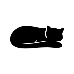 Black and white silhouette of a domestic cat sleeping peacefully