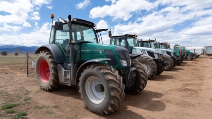 Fototapeta premium Bright landscape features mountains in the background, unique structures in the foreground, and a lush green area under a clear blue sky