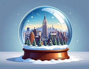 A snow globe depicting a winter cityscape