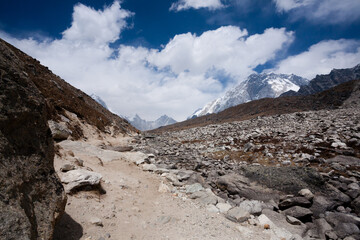 Everest base camp trekking path in Lobuche area, Nepal