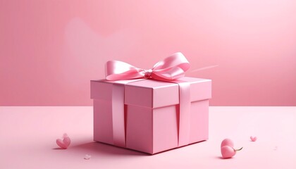Pink gift box with ribbon bow, soft light