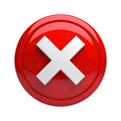 Obraz premium A glossy red button with a white 'X' symbol, floating against a black background
