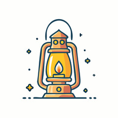 Obraz premium Cartoon vintage camping lantern with glowing light and sparks in bright studio.