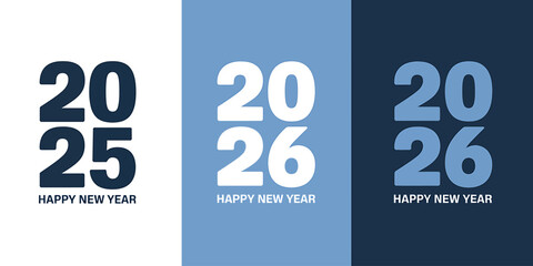 Happy New Year 2025 2026 Three Tone Banner Celebration Invitation Design Graphic Element New Beginnings Seasonal Greetings Festive Layout Year Change