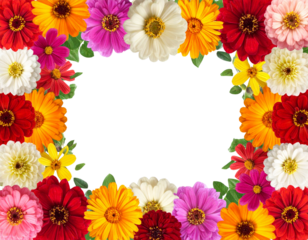 A frame of vibrant flowers on a transparent background