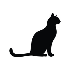 Silhouette of a Cat Sitting Upright and Looking Elegant on White Background