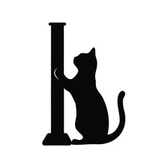 Silhouette of a playful cat reaching for a scratching post toy