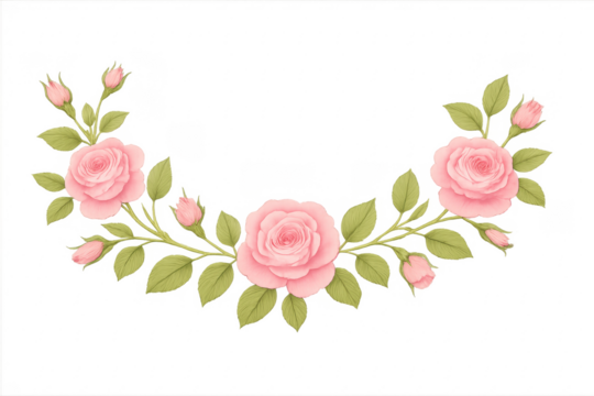Pink rose floral wreath garland watercolor illustration