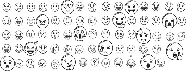 Expressive Emoji Faces Grid – Diverse Emotions for Digital Communication & UI Design"