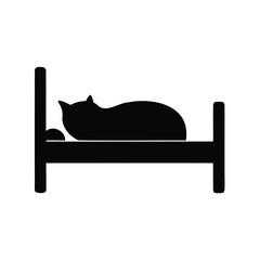 Black silhouette of a cat sleeping comfortably on a bed graphic