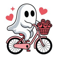 Cute Ghost Bicycle Vector Illustration, Ghost Riding Bicycle vector T-shirt Design