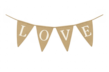 Burlap love banner hanging, celebrating rustic wedding romance